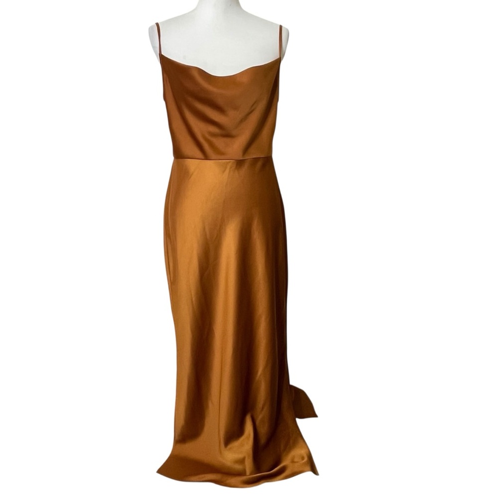 Sachin‎ & Babi Cali Satin Dress Women’s Size 10 Bronze Slip Midi Evening Formal - Picture 2 of 7